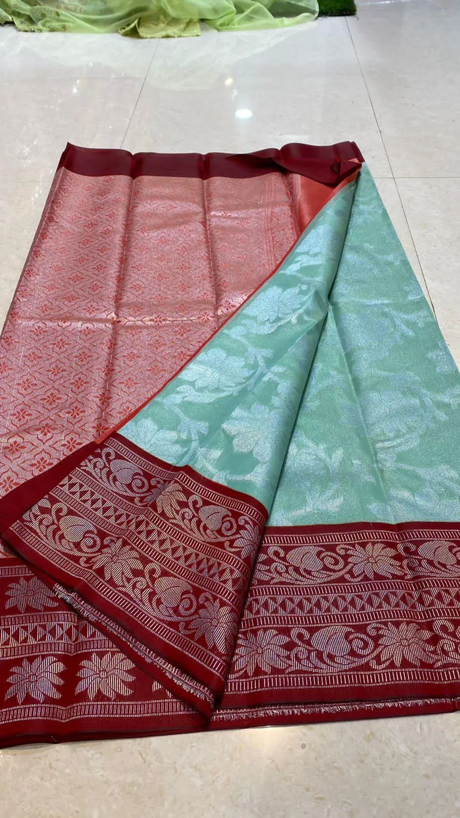 Tissue organza floral silk saree with blouse