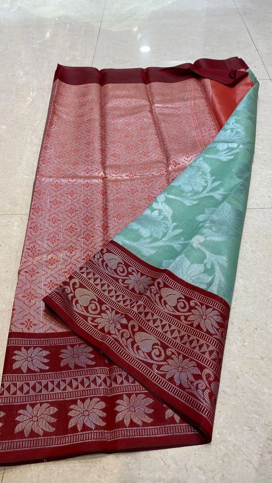 Tissue organza floral silk saree with blouse