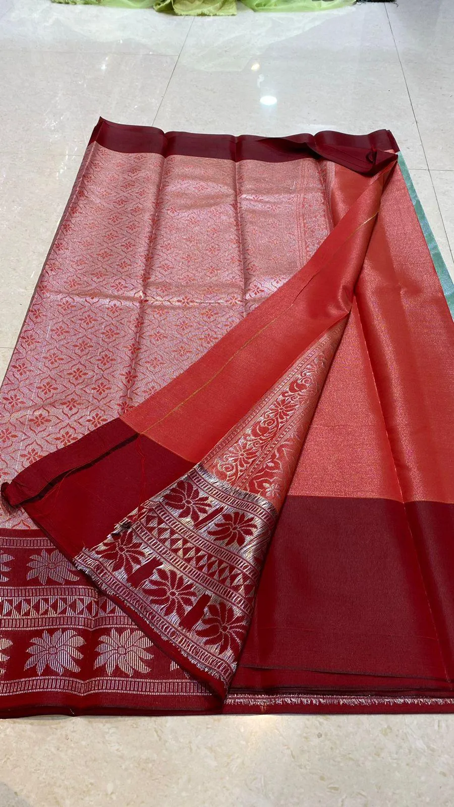 Tissue organza floral silk saree with blouse