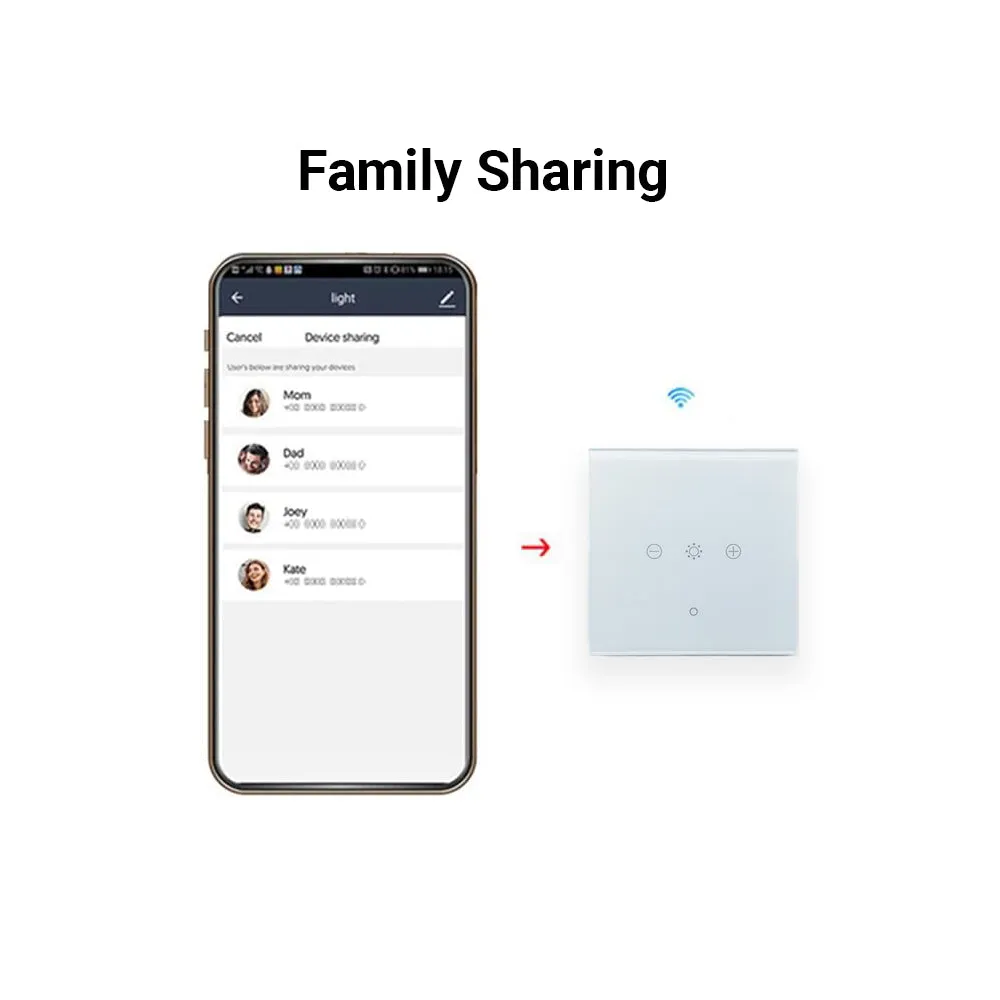 WiFi RF Smart 1 Gang Dimmable Touch Switch, White (Compatible with Wireless Kinetic Switches)