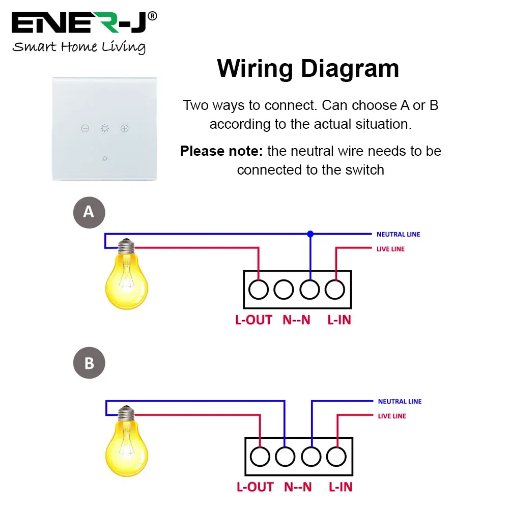 WiFi RF Smart 1 Gang Dimmable Touch Switch, White (Compatible with Wireless Kinetic Switches)